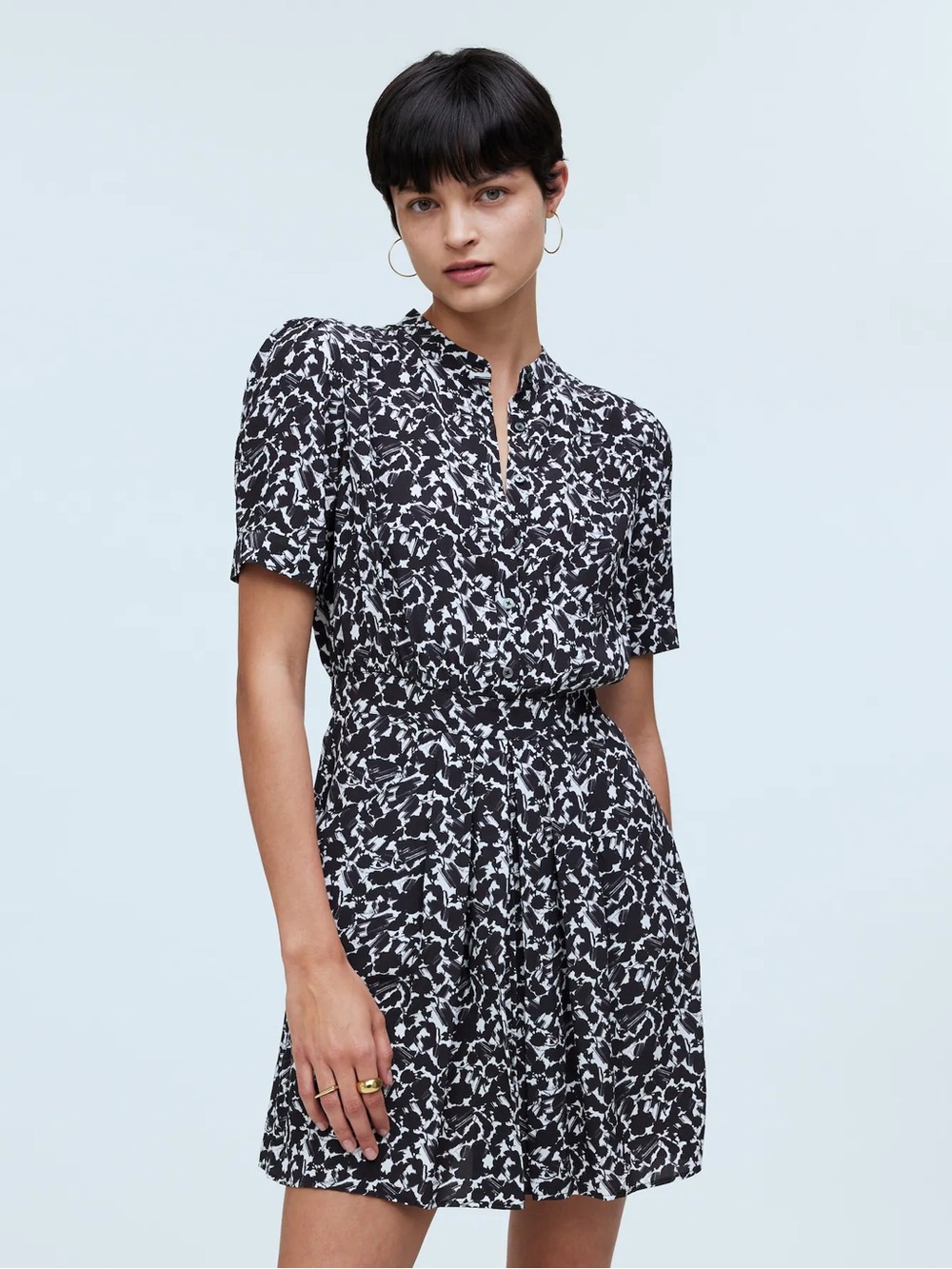 NWT Madewell Button-Front Blouson Mini Shirtdress in Floral Crepe 0 $128 NR776
